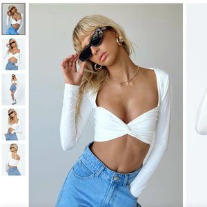 PRINCESS POLLY DANAI LONG SLEEVE TOP WHITE SZ 8